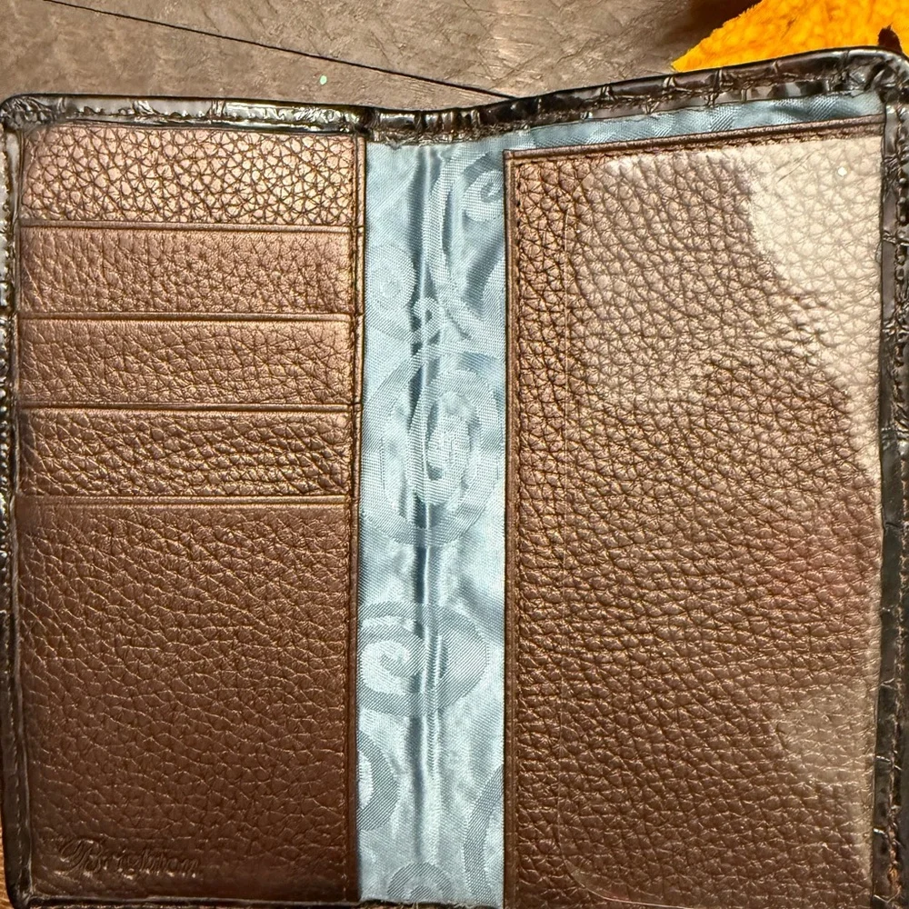 Brighton Brown Woven Leather Wallet Fold Over Organizer Credit Card Clutch nice!